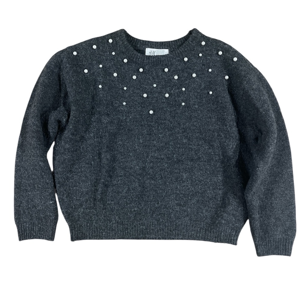 H&M Girls Gray Sweater with Pearl Accents